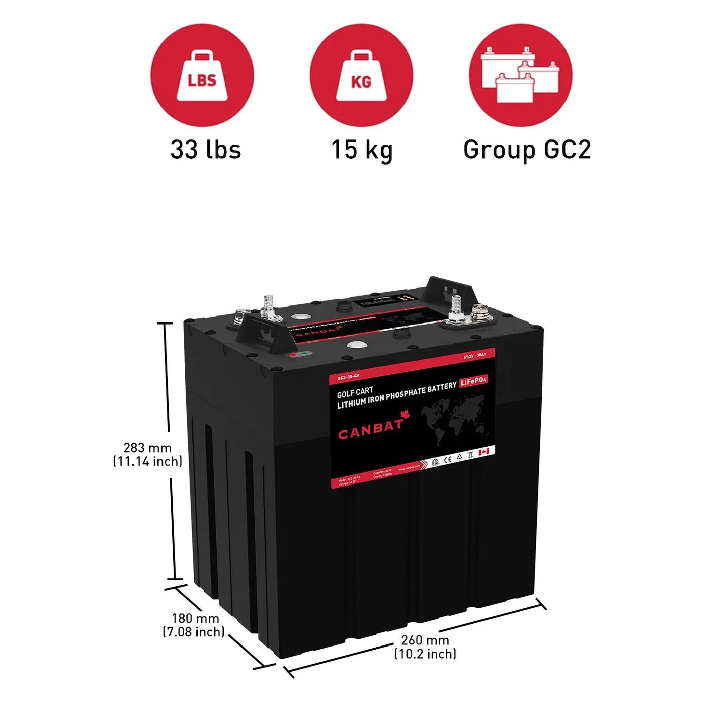 48V 30AH GC2 GOLF CART LITHIUM BATTERY (LIFEPO4)